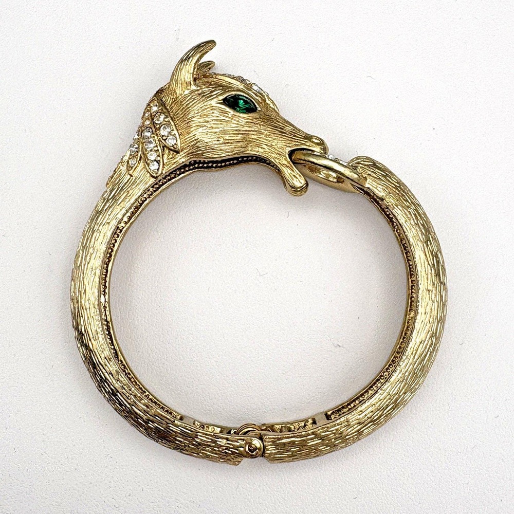 Vintage Horse Clamper Bracelet Goldtone Rhinestones 6 1/2" Egyptian Revival